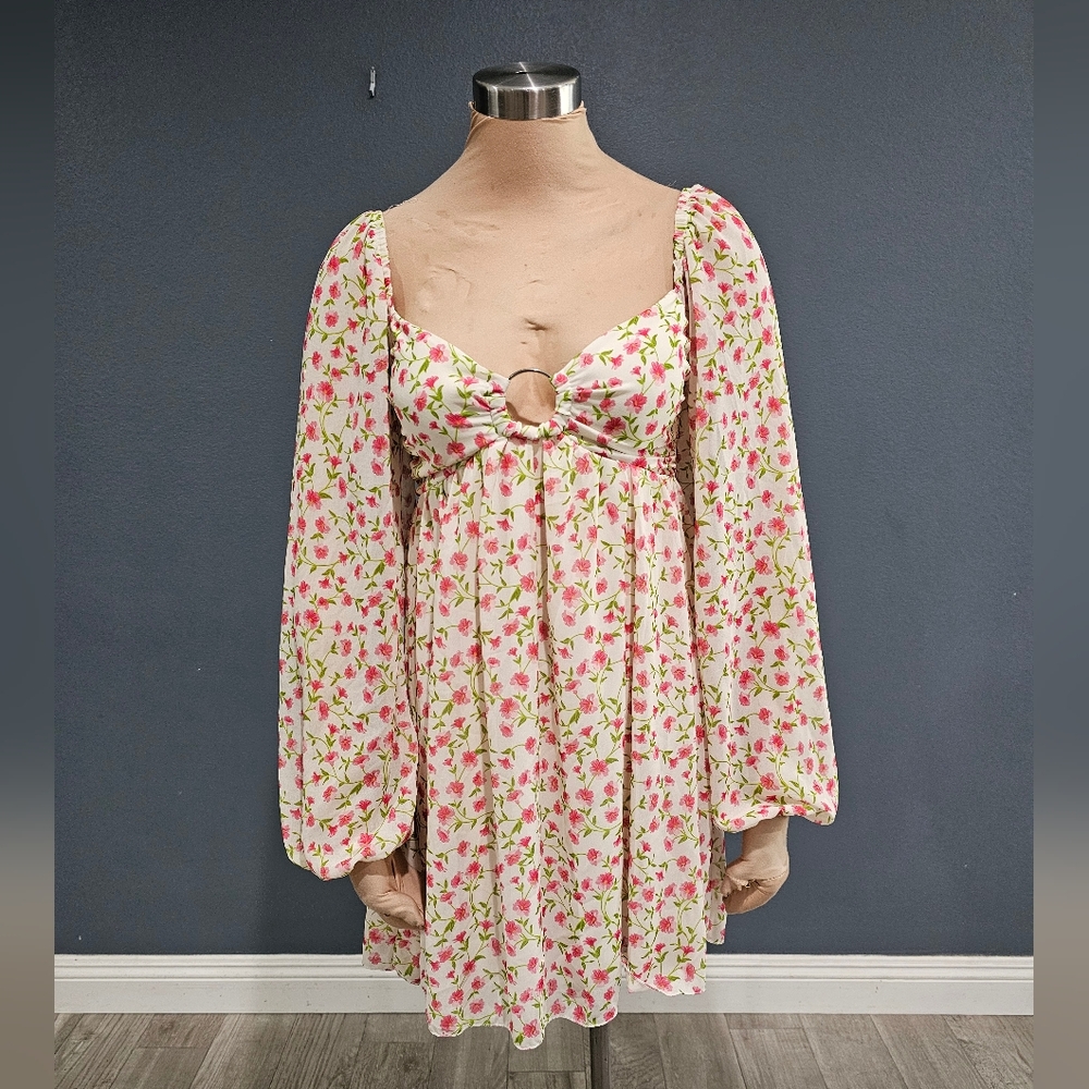 Nwt BLACK ROSE Boutique Ivory Pink Floral Baby Doll Dress S